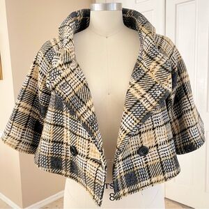 Steve Madden Cropped Double-Breasted Plaid Jacket